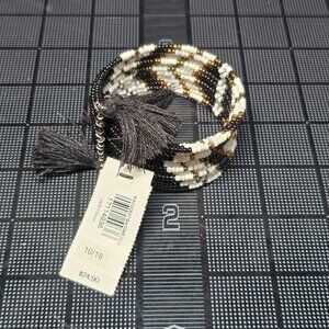 Express Beaded Wrap Bracelets Lot of 2 Tassel Accents Black White Pink